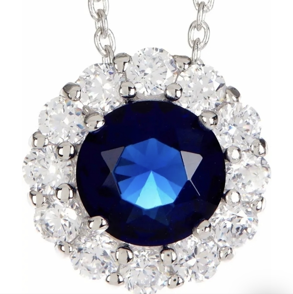Sparkling Round Lab Created Sapphire Necklace